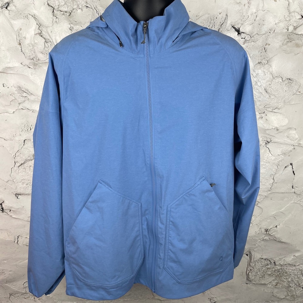Merrell Mens M Blue Packable Jacket Full Zip Hiking Shell Coat Zip Away Hood
